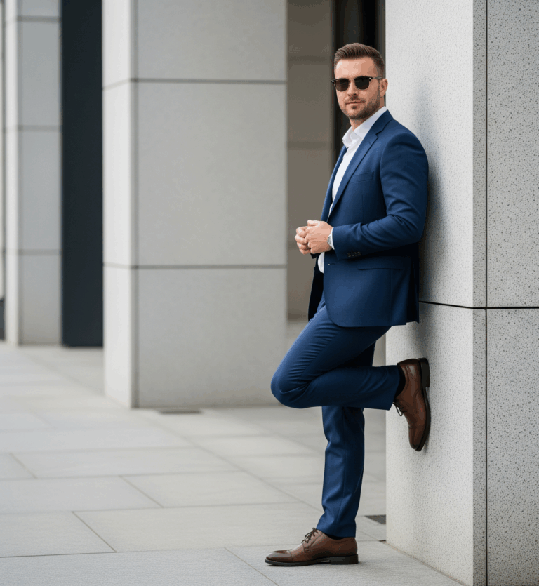 blue suit guy leaning