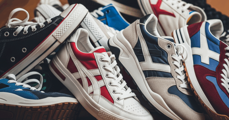 retro sneakers on wood floor